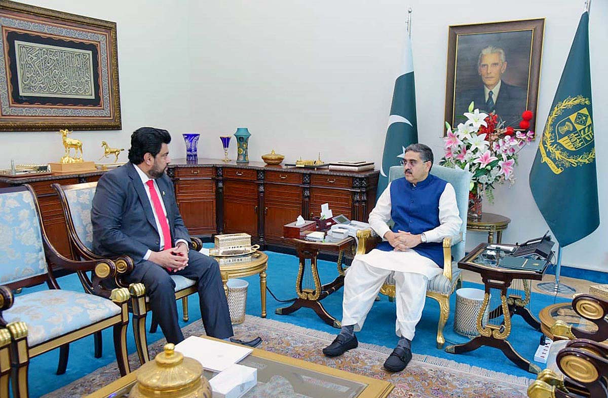 Governor Sindh, Kamran Khan Tessori calls on Caretaker Prime Minister Anwaar-ul-Haq Kakar.